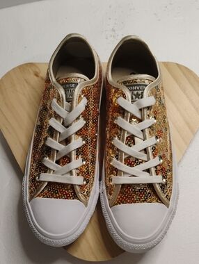 Converse Women's Gold Sequin Low-Top Sneakers with White Trim
